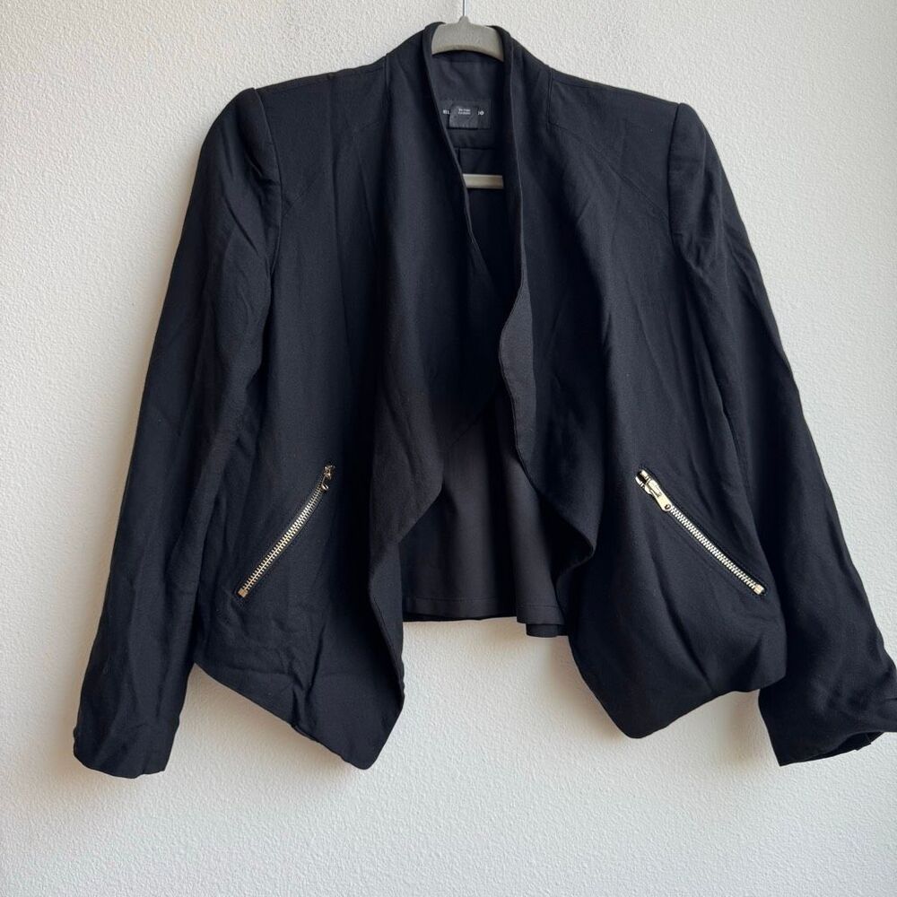 🟣$5/$25 Club Monaco Drape Black Open Front Zipper Blazer Office Wear Size Small